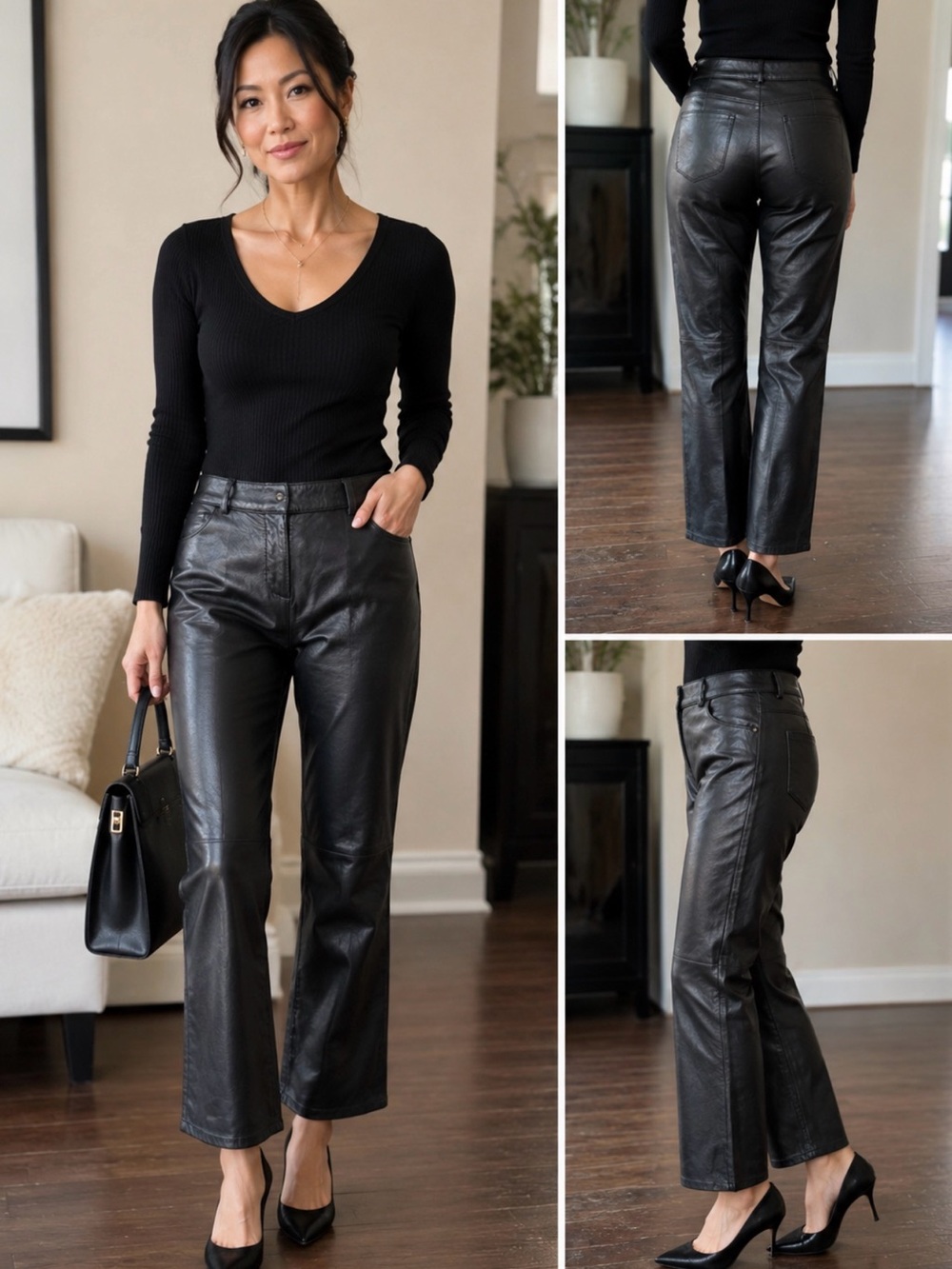Hugo Buscati Black Leather Pants – Size 4 *altered for petite fit